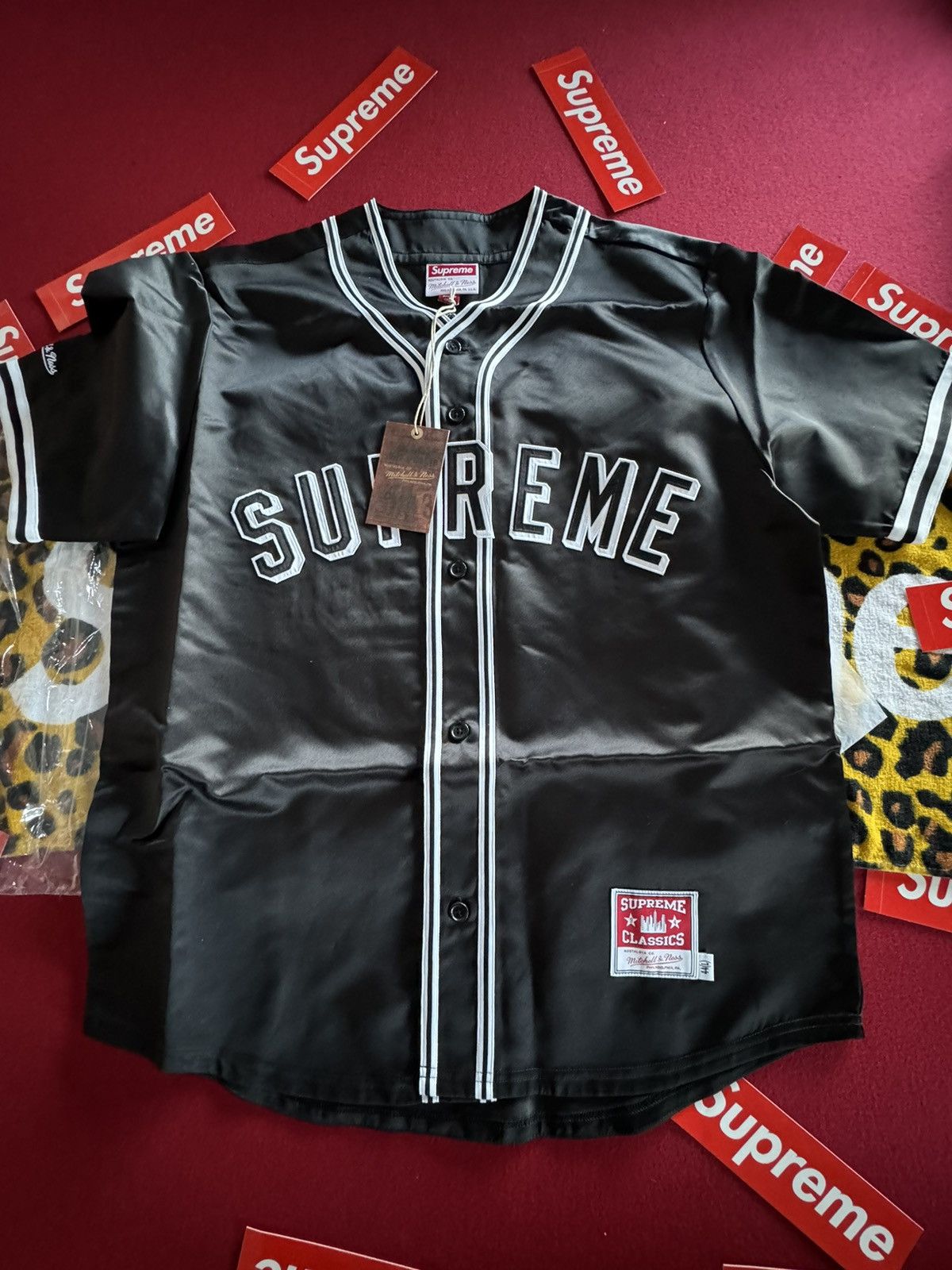 Supreme Satin Baseball Jersey Black 2017 Size M