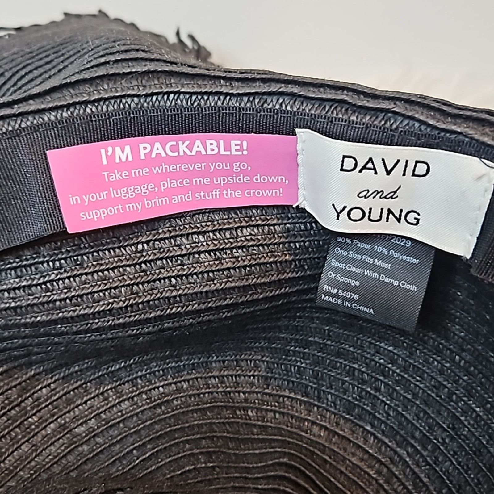 Other David and Young Black Packable Straw Sun Hat with Fringe Size ONE SIZE - 4 Thumbnail