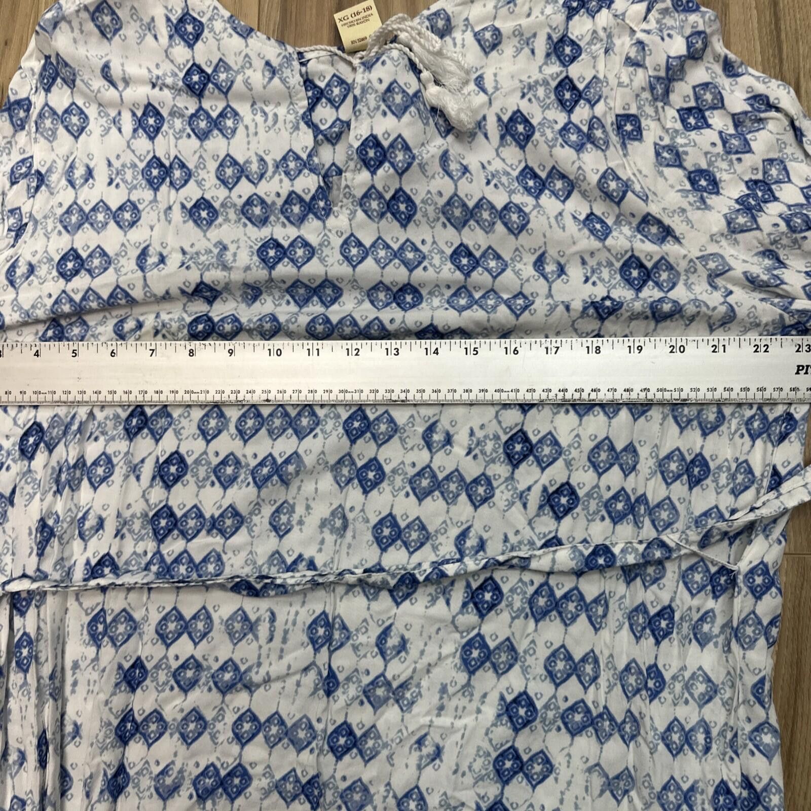 Faded Glory FADED GLORY Blue/White 3/4 Sleeve Dress Keyhole Tassel XL Size XL / US 12-14 / IT 48-50 - 5 Thumbnail