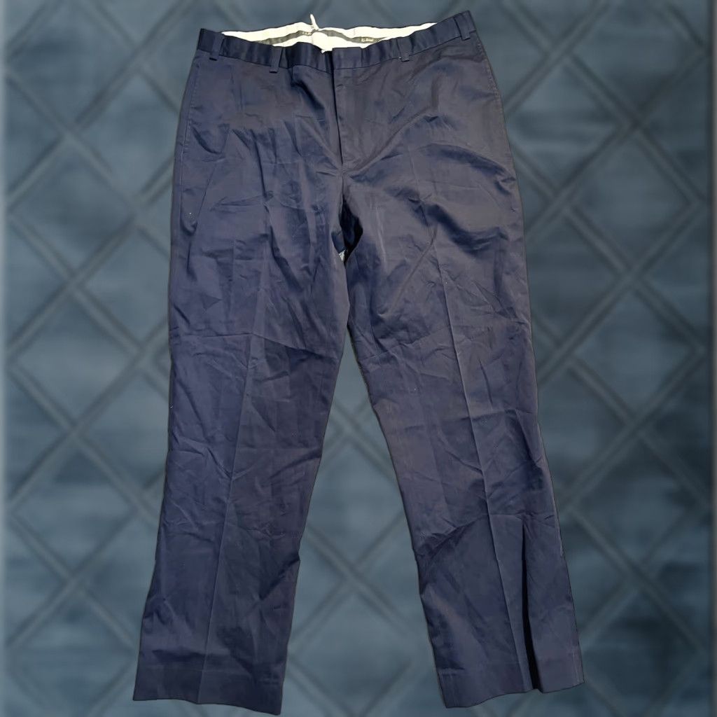 Vintage L.L. Bean Pants Mens 38x32 Classic Flat Front Navy Blue Khakis Style 212330 0WV55 Regular Front Pants Mens Size US 38 / EU 54 - 1 Thumbnail