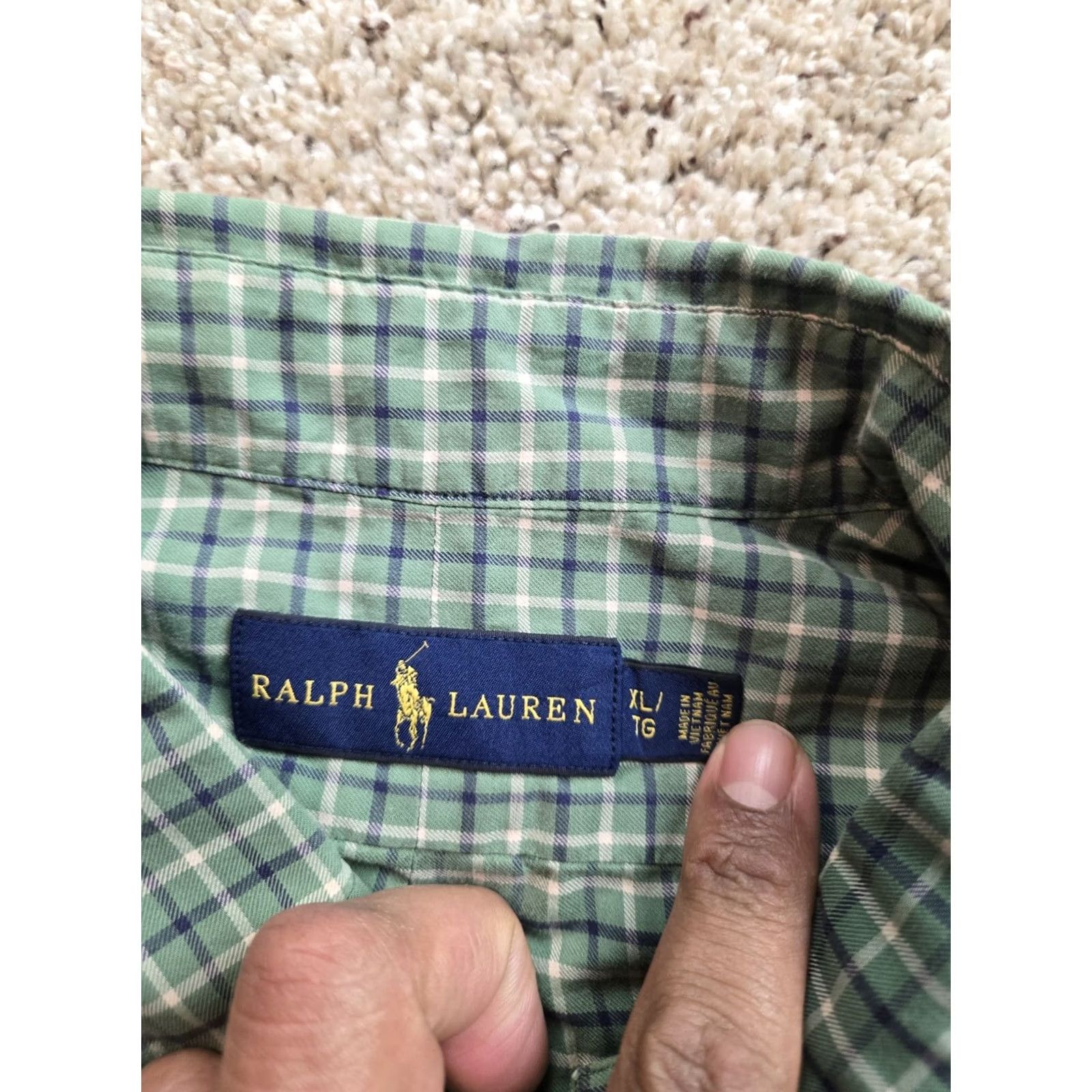 Polo Ralph Lauren Polo Ralph Lauren Shirt XL Green Check Button-Up Brushed Cotton Long Sleeve Slim Fit Mens Size US XL / EU 56 / 4 - 5 Thumbnail