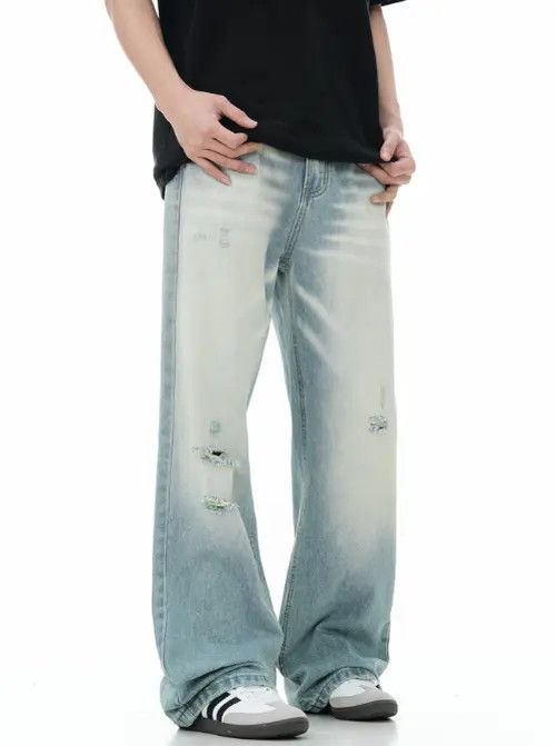 Japanese Brand × Jean Vintage light gradient ripped wide-leg jeans Size US 32 / EU 48 - 2 Thumbnail