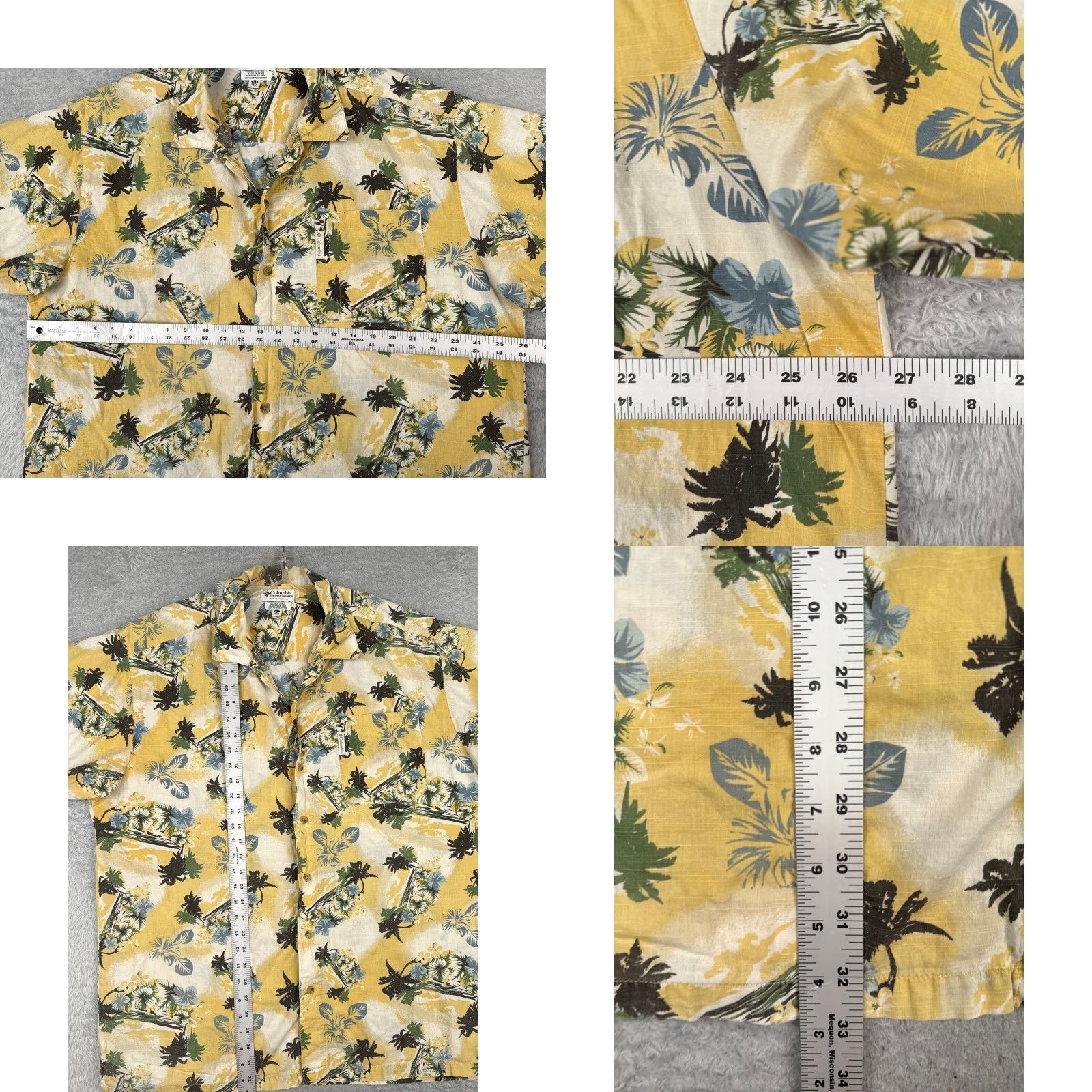 Vintage Columbia Mens Shirt Big & Tall XLT Yellow Floral Palm 100% Cotton Hawaiian Button-Up Crew Neck Casual Size US XL / EU 56 / 4 - 8 Thumbnail