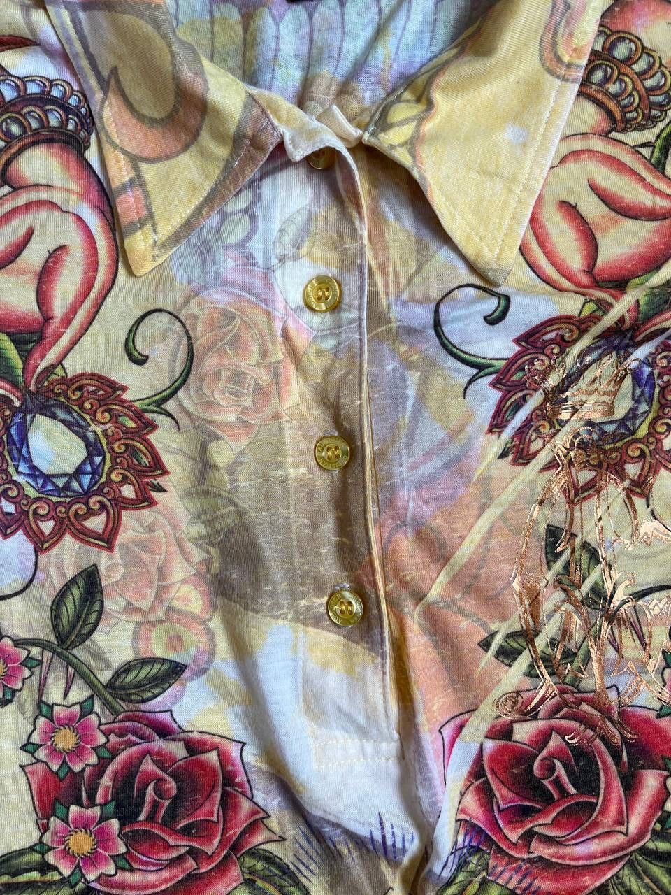 Christian Audigier Christian Audigier Women Buddha Yellow Printed Polo Shirt Size M / US 6-8 / IT 42-44 - 4 Thumbnail