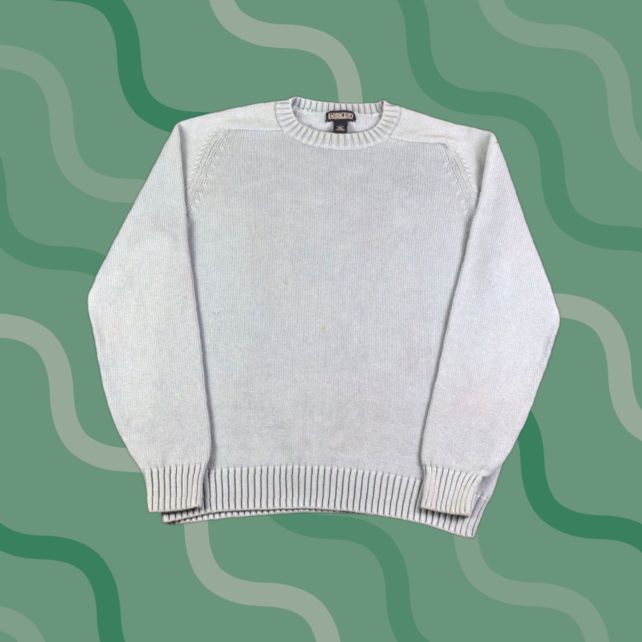Lands' End Lands End Sweater Unisex Adults Knit Wool Round Neck Long Sleeve Raglan Knit Style Vintage 90s Casual Workwear L Tall Blue Solid Logo Size L / US 10 / IT 46 - 1 Thumbnail