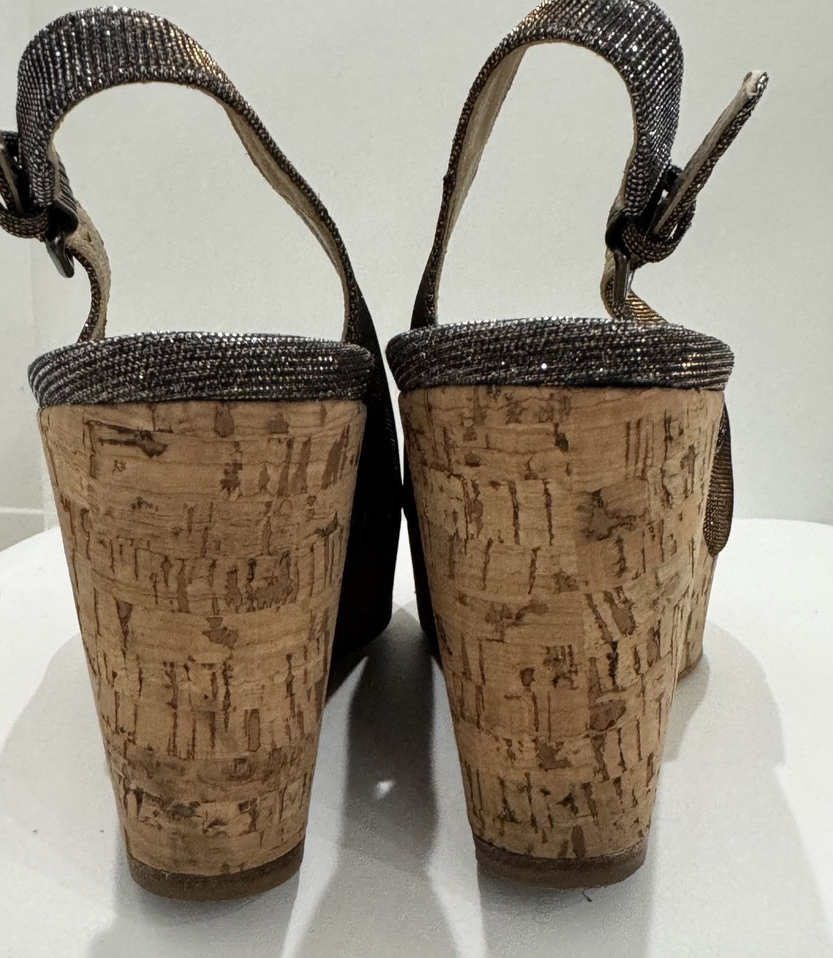 Stuart Weitzman Stuart Weitzman Black Silver Glitter Slingback Wedge Size US 8.5 / IT 38.5 - 5 Thumbnail