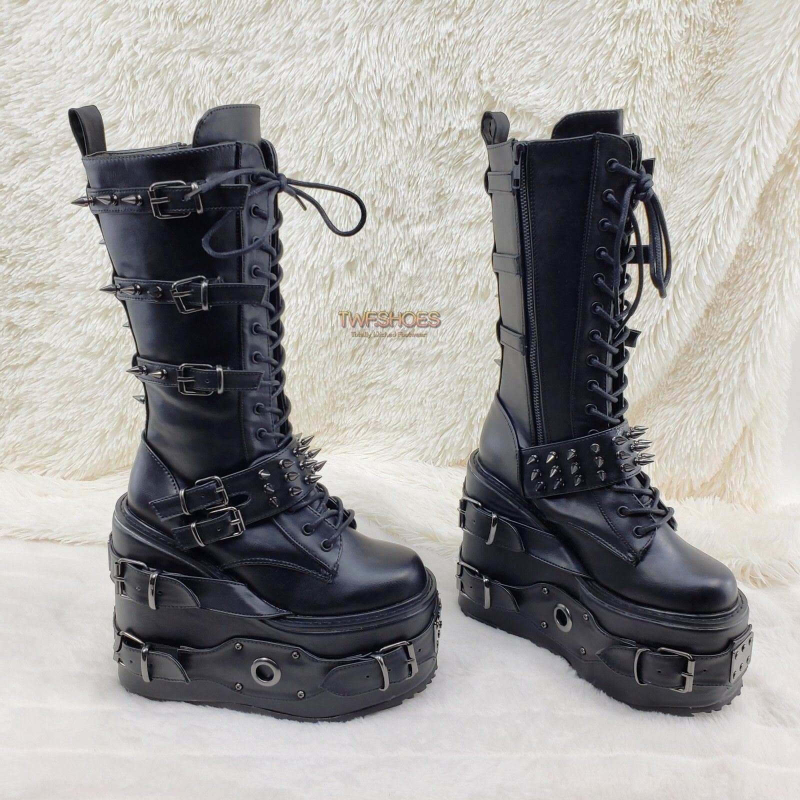 Other Swing 327 Black Knee Boot 5.5" Platform Studs & Spikes Goth Size US 6 / IT 36 - 8 Thumbnail