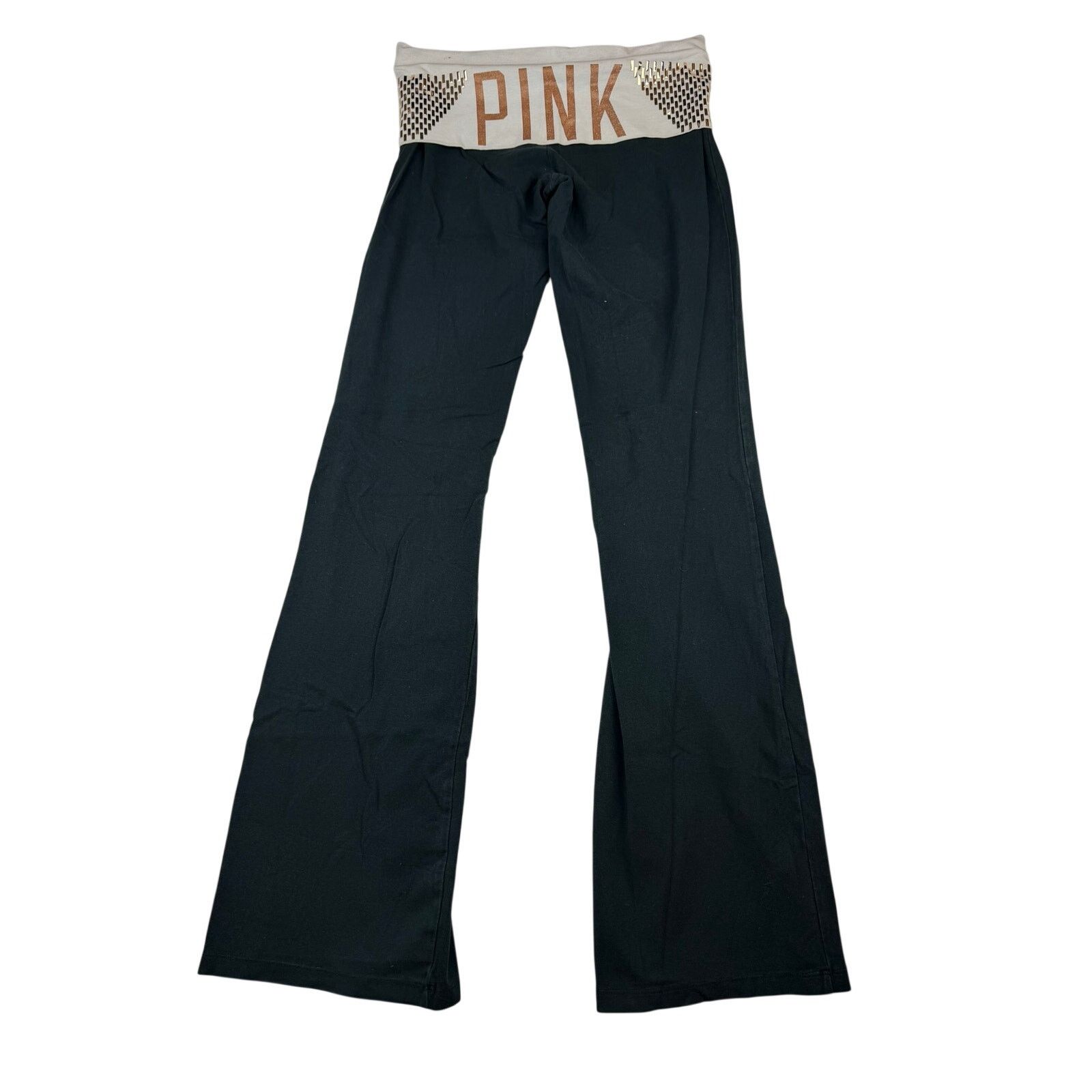 Pink Y2K Victoria's Secret PINK Yoga Pants Small Black Fold-Over Size 26" / US 2 / IT 38 - 2 Thumbnail