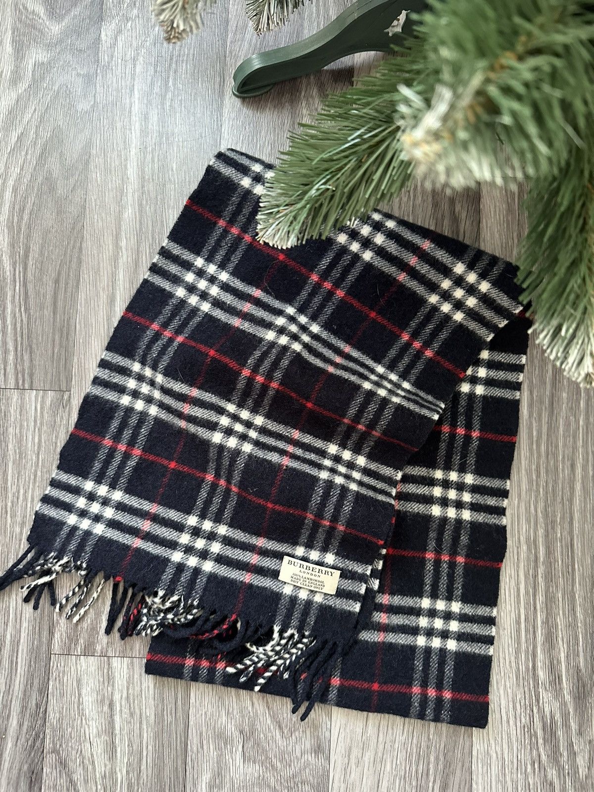 Vintage Burberry Black Nova Check Lambswool Scarf