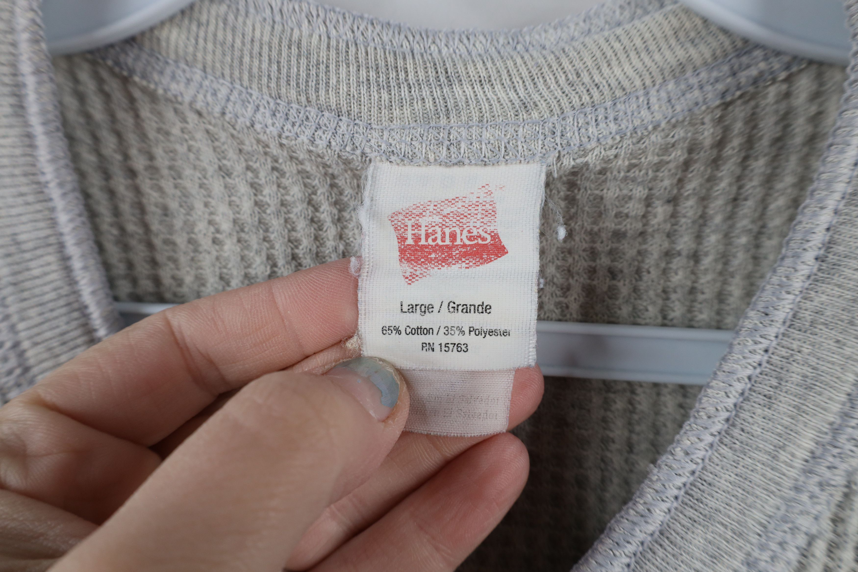 Hanes Vintage 90s Hanes Waffle Knit Henley T-Shirt Heather Gray Size US L / EU 52-54 / 3 - 5 Thumbnail