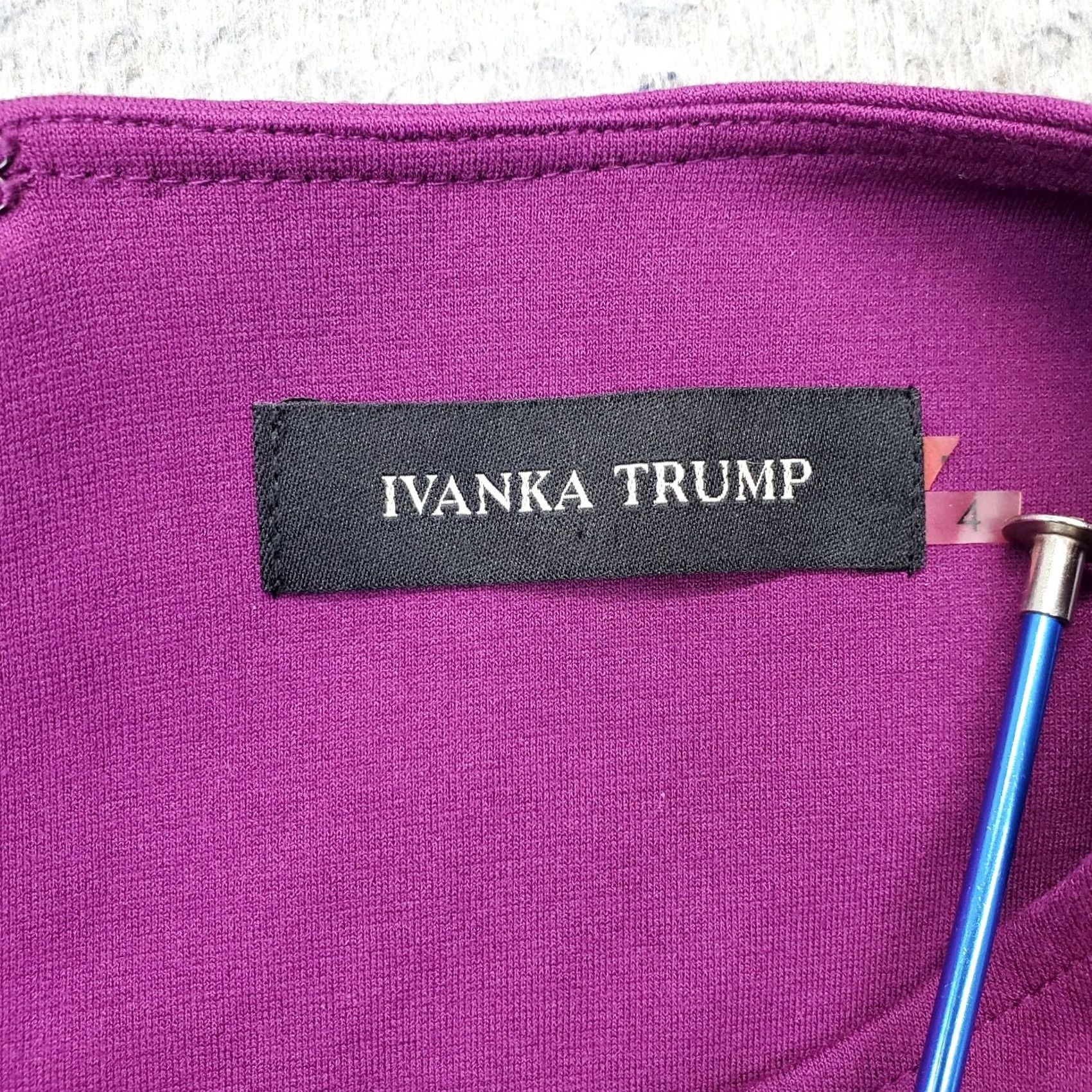 Vintage Ivanka Trump Sheath Dress Women 4 Purple Round Neck Criss Cross Back Zip Sleeveless Midi 2010s Womens Size S / US 4 / IT 40 - 7 Thumbnail