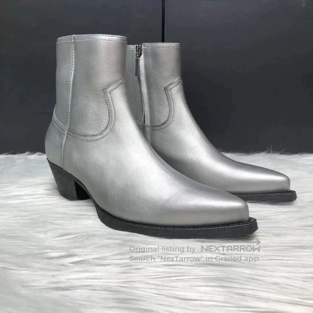 Saint Laurent Paris Saint Laurent Lukas Silver Pointed Boots. Size US 10 / EU 43 - 1 Thumbnail