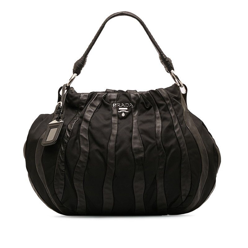image of Prada Mordore Stripes Nylon Handbag in Black, Women's