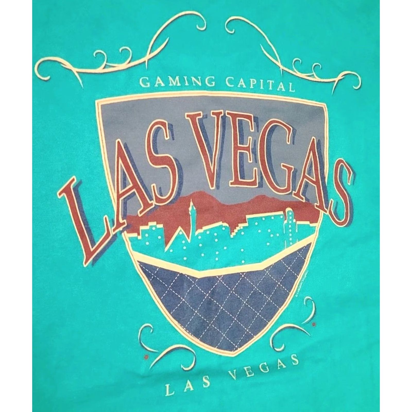 Jerzees VINTAGE JERZEES Las Vegas T Shirt Mens L Turquoise Gaming Capital Casino USA 90s USA Graphic Print Crew Neck Short Sleeve Cotton Knit Size US L / EU 52-54 / 3 - 2 Thumbnail