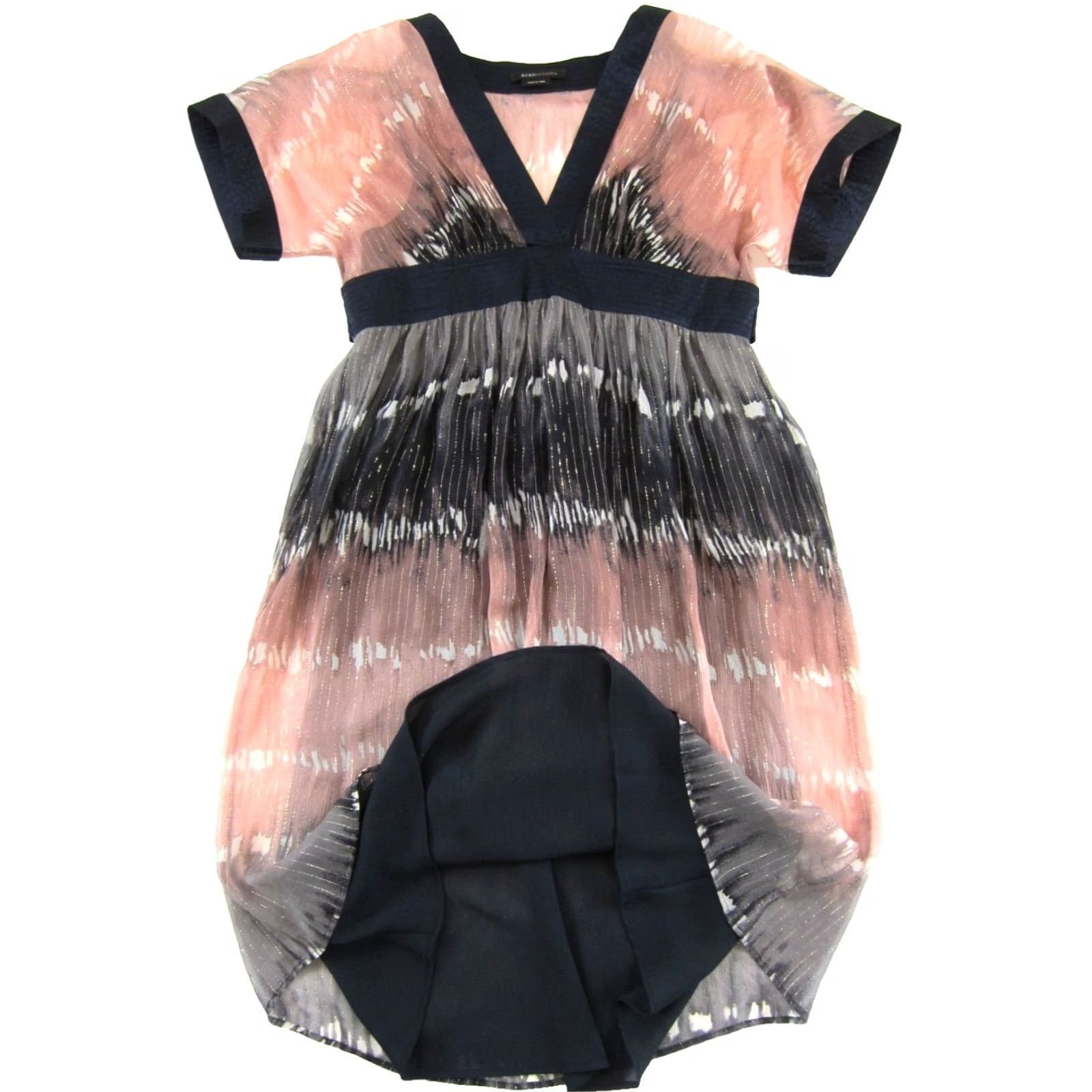 Bcbgmaxazria BCBGMAXAZRIA Silk Sheer Lined Metallic Pink Black Tie Dye V-Neck Dress Large Size L / US 10 / IT 46 - 4 Thumbnail