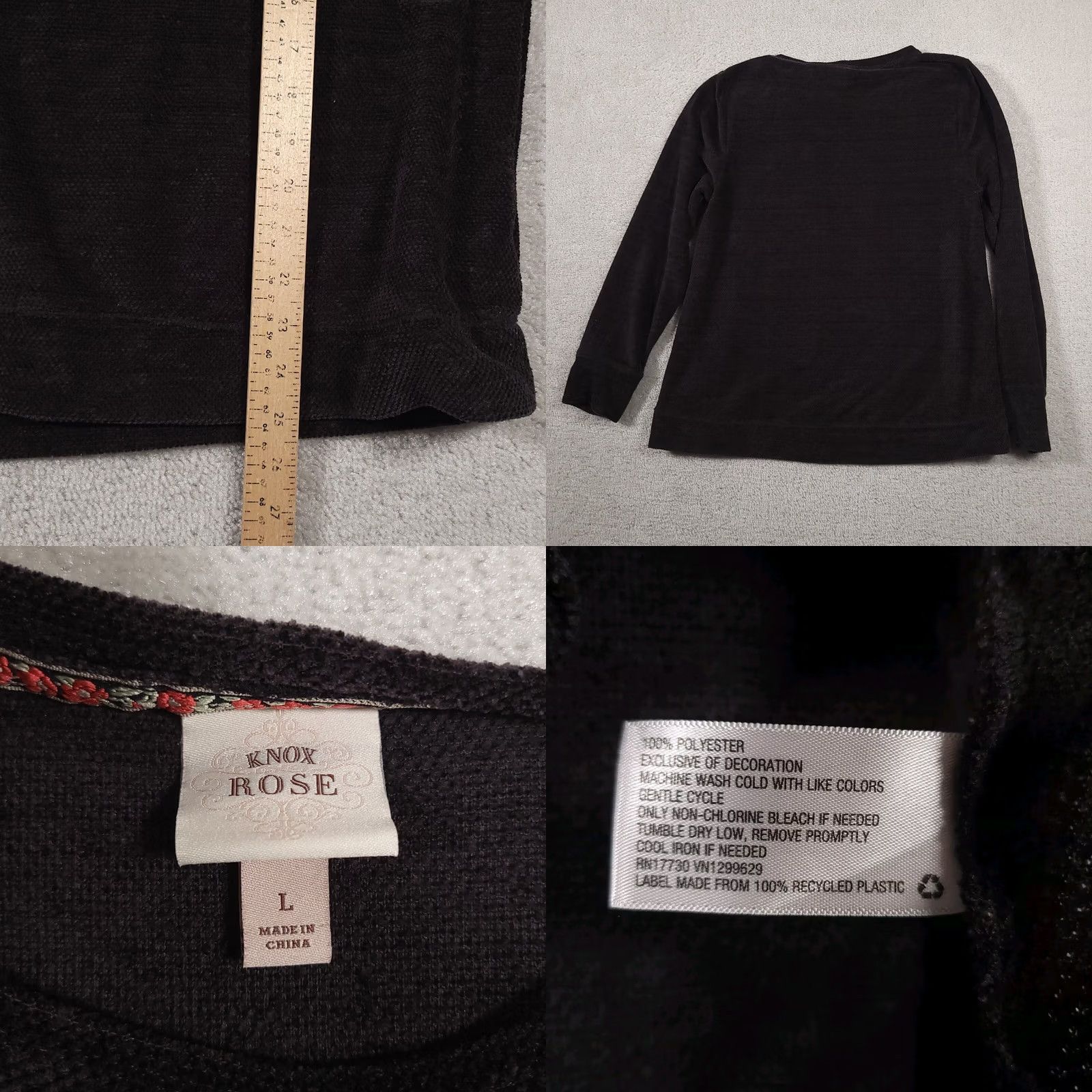 Vintage Knox Rose Sweater Women's Large Black Round Neck Laced Shoulders Knit Pullover Rose Casual Size L / US 10 / IT 46 - 8 Thumbnail