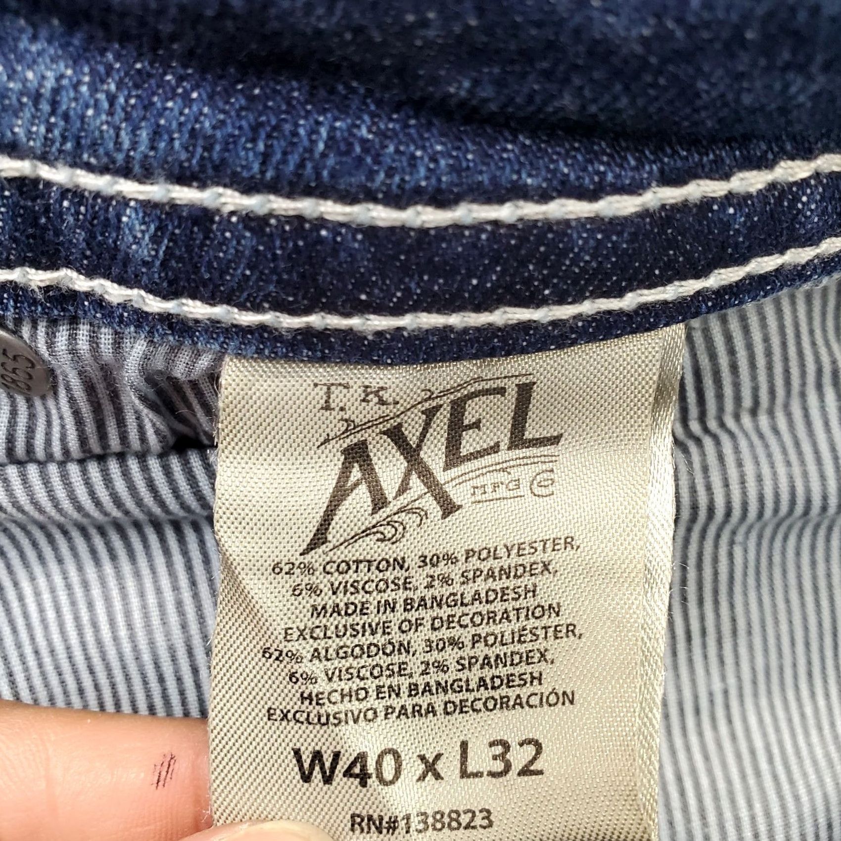 Denime Axel Jeans Men Bootcut Slim 40x32 Blue Denim Stretch Medium Wash White Stitch Size US 40 / EU 56 - 7 Thumbnail