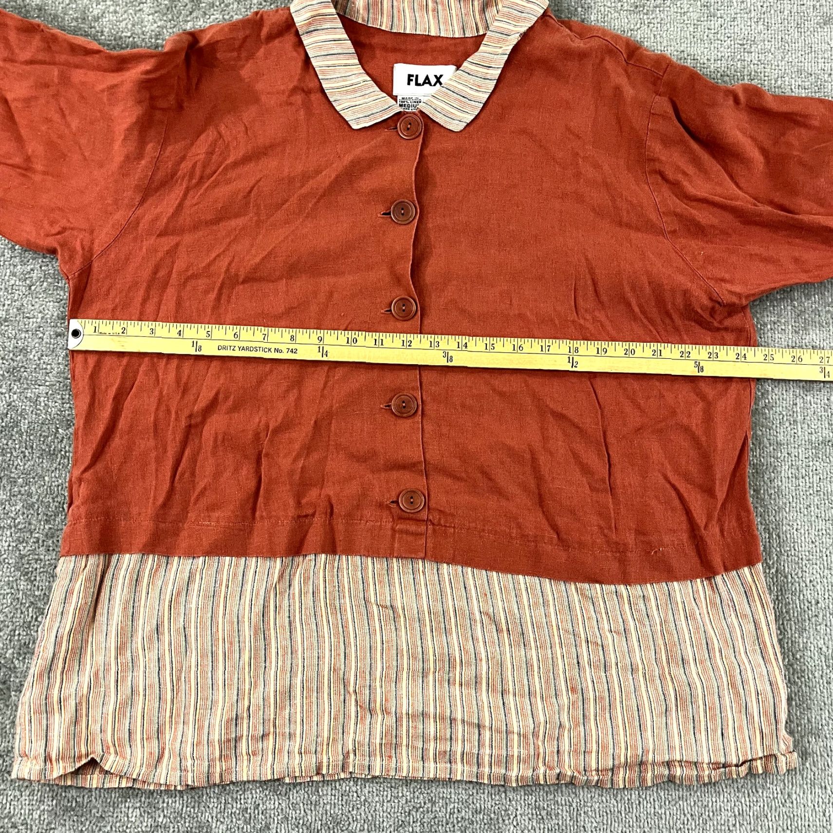 FLAX FLAX Shirt Womens Medium Orange Striped 100% Linen Tunic Top Lagenlook Button Up Size M / US 6-8 / IT 42-44 - 4 Thumbnail
