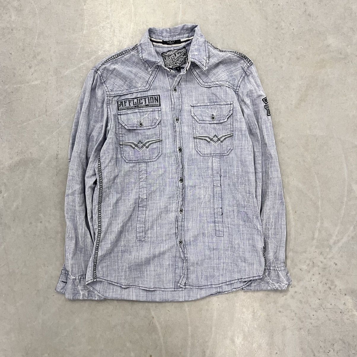 Affliction × Vintage Y2K Affliction Button Up Long sleeve Garage racing dress T Size US L / EU 52-54 / 3 - 2 Thumbnail