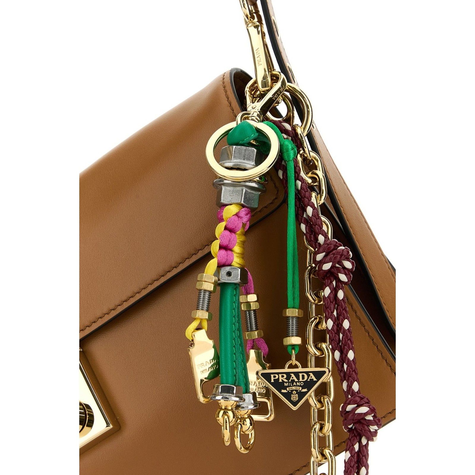 Prada PRADA Soft Sound Small Caramel Brown Leather Charms Shoulder Size ONE SIZE - 4 Thumbnail