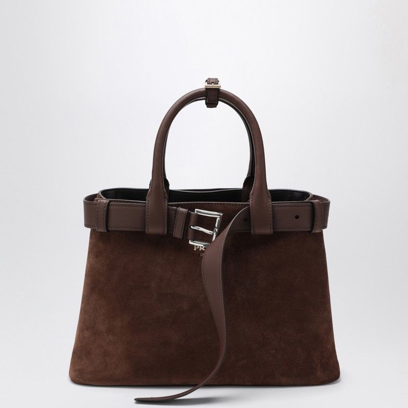 バッグ・カバンその他 Prada Prada Buckle bag medium size Cacao colour in suede Cocoa Brown Prada Buckle suede bag with belt | PRADA