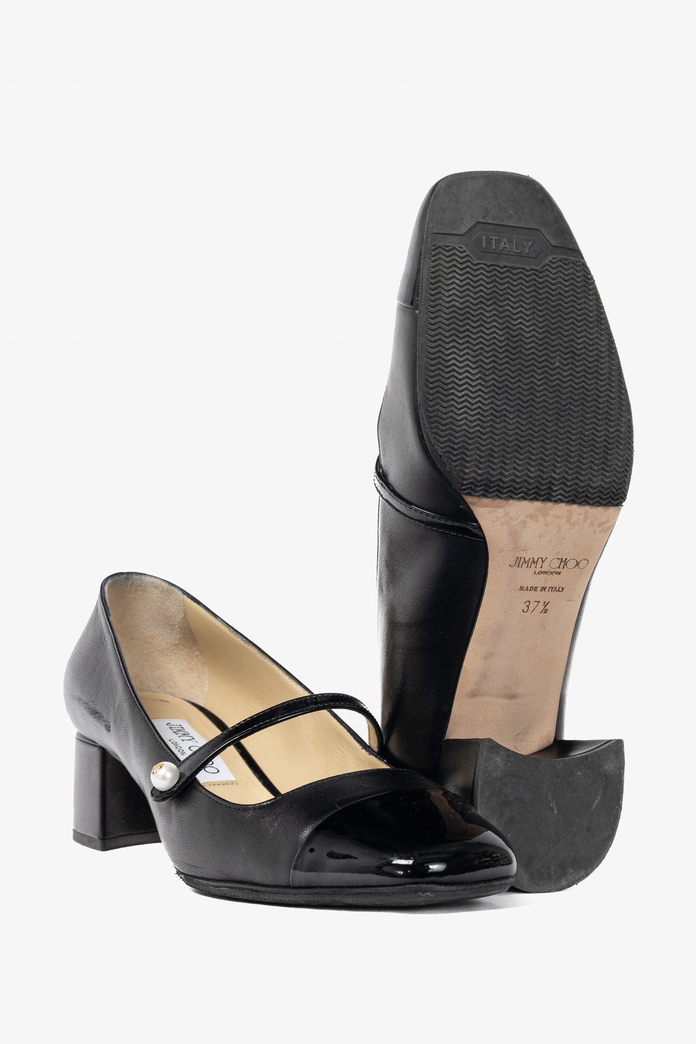 Jimmy Choo Jimmy Choo Elisa Black Cap-Toe Faux-Pearl Mary Jane Pumps Size US 7 / IT 37 - 4 Thumbnail