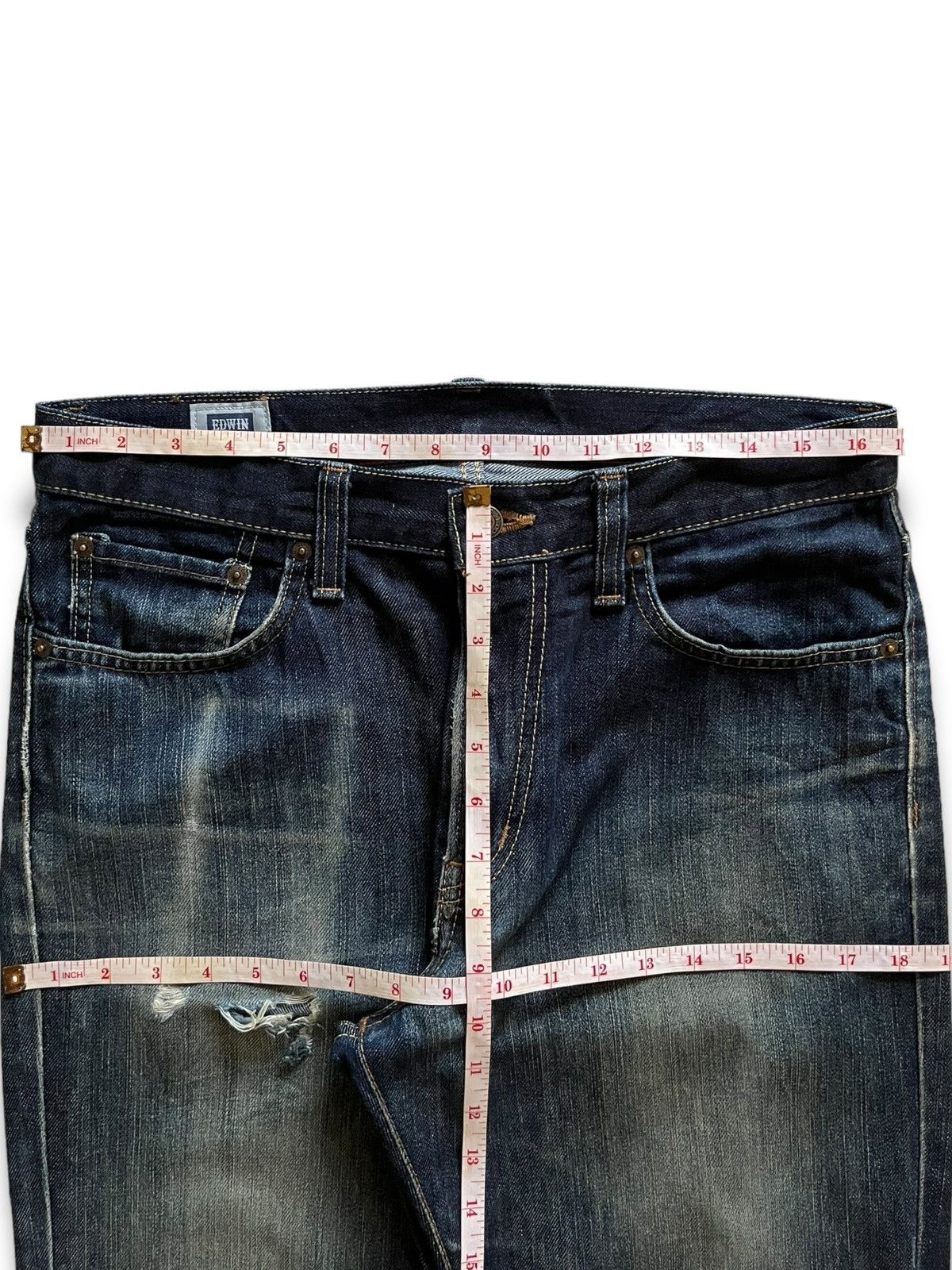 Edwin Vintage Japan Edwin 403 Indigo Distressed Loose Jeans Size US 34 / EU 50 - 11 Thumbnail