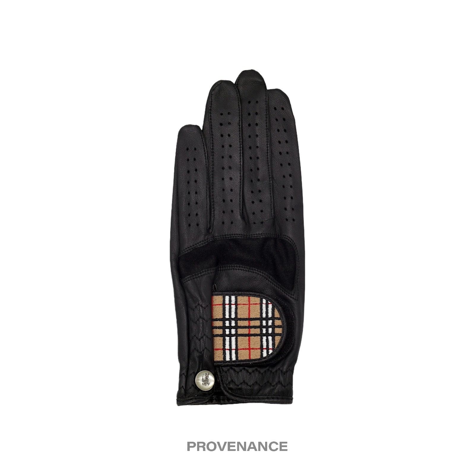image of Balenciaga Burberry Golf Glove - Black Leather Nova Check S, Women's