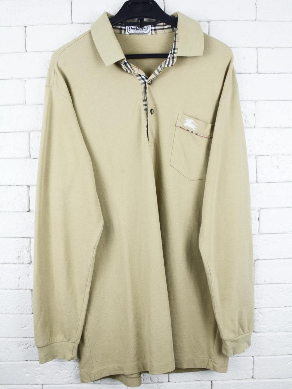 Burberry Burberrys Khaki PoloNova Check Long Sleeve Vintage Size US L / EU 52-54 / 3 - 1 Thumbnail