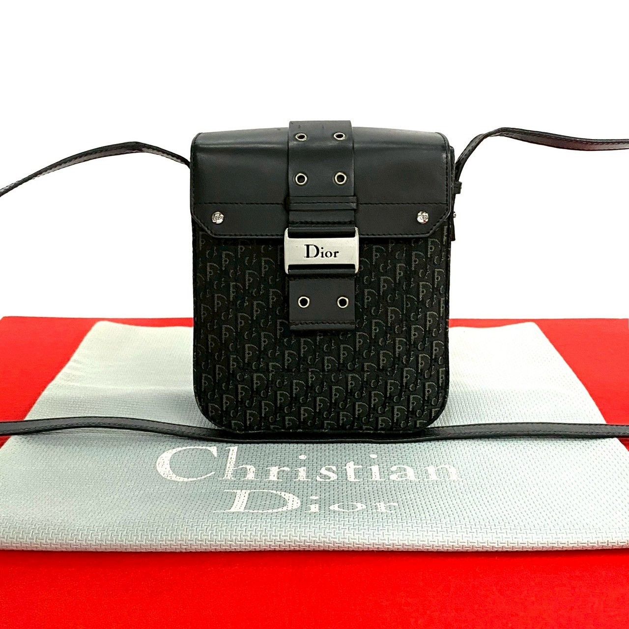 Dior Christian Dior Street Chic Trotter Canvas Leather Shoulder Bag Leather Shoulder Bag in Black, Women's