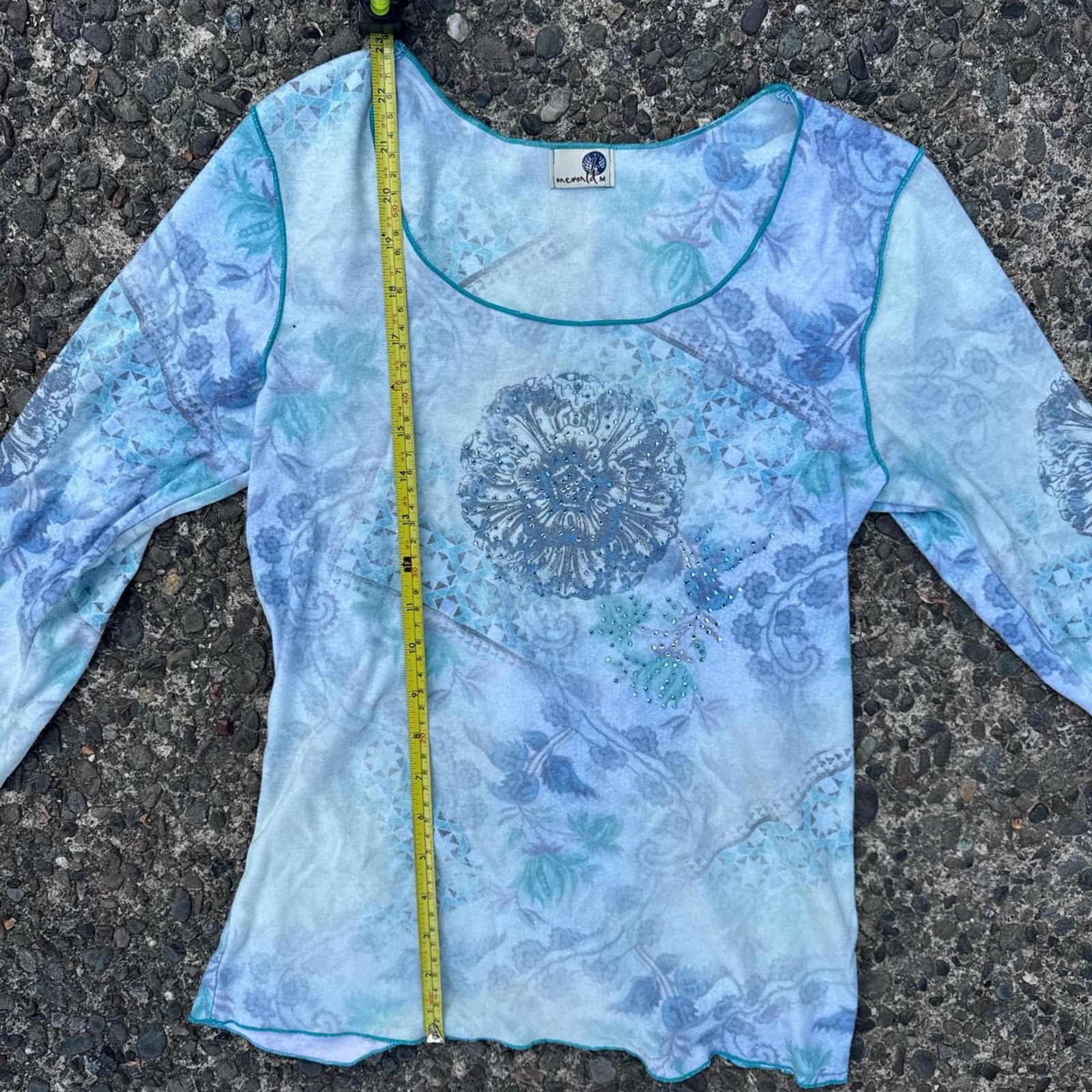 Vintage Y2K One World New Age Patterned Rhinestone Top – Size Medium Size M / US 6-8 / IT 42-44 - 6 Thumbnail