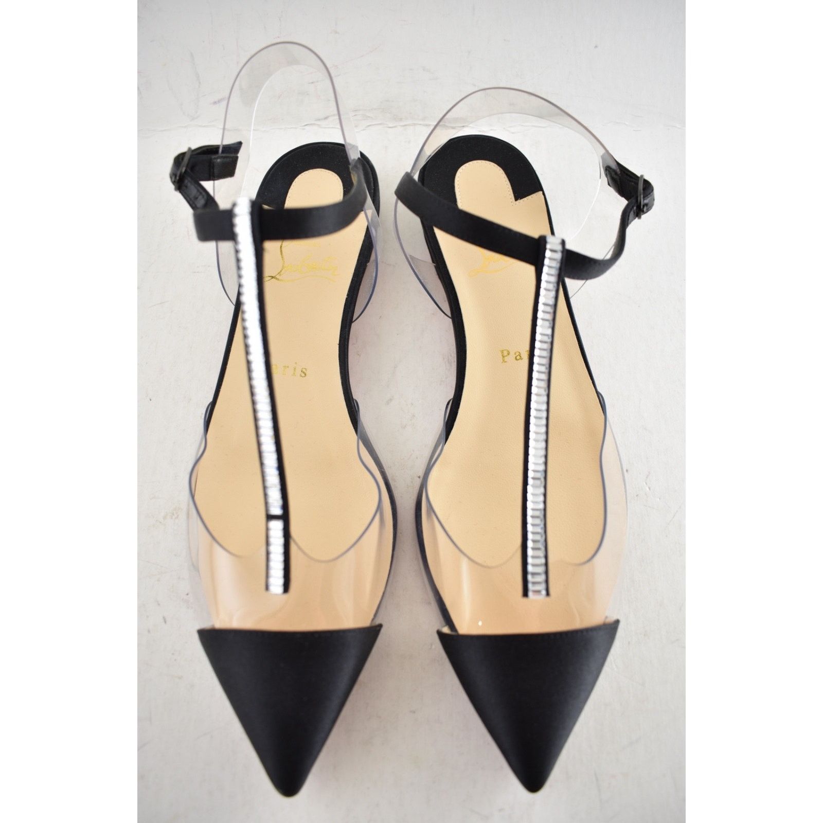 Christian Louboutin Christian Louboutin Nosy Strass Black PVC T Strap Flat 38 Size US 8 / IT 38 - 8 Thumbnail