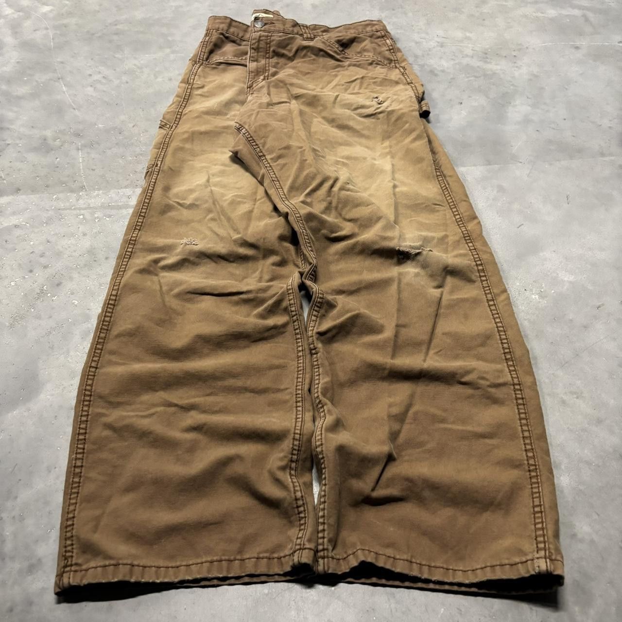 Japanese Brand × Vintage Crazy Vintage Y2K/2000s Baggy Faded Khaki Brown Carpenter Pants! Size US 40 / EU 56 - 3 Thumbnail