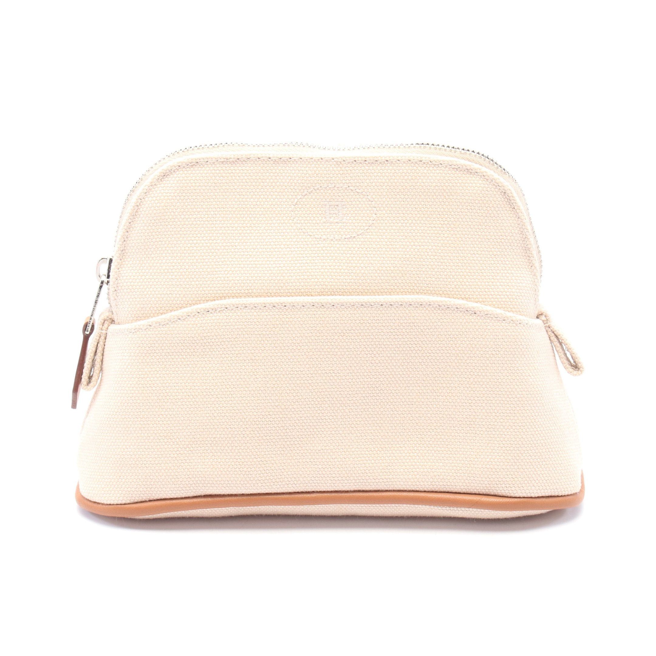 Hermes Hermes Bolide Pouch 15 Mini Cosmetic Canvas Leather Light Beige Brown Silver Hardware Size ONE SIZE - 1 Thumbnail