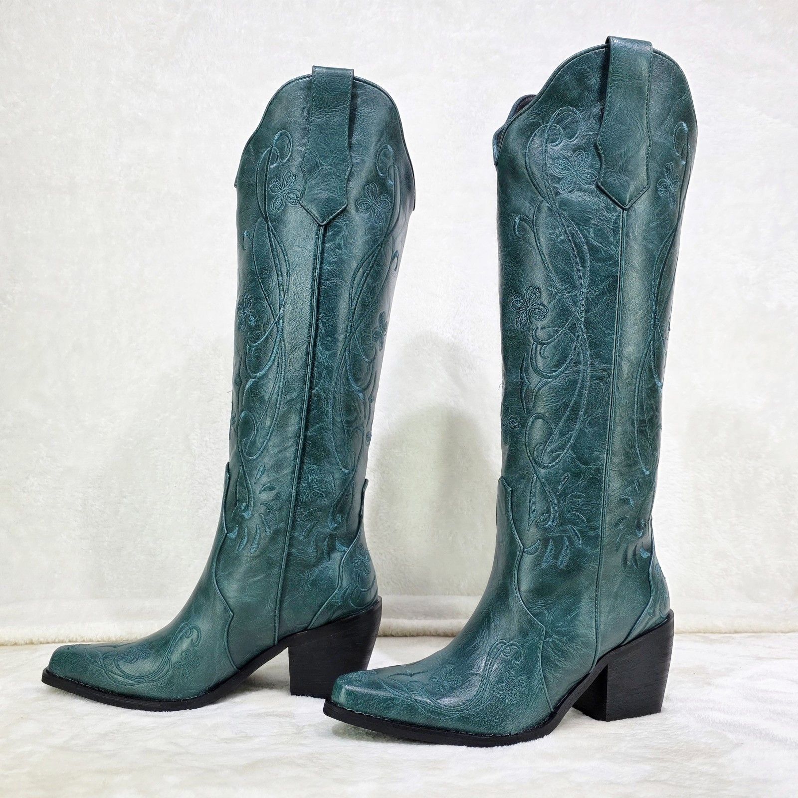 Other Loretta Embroidery Country Western Cowgirl Knee Boots Teal G Size US 11 / IT 41 - 4 Thumbnail