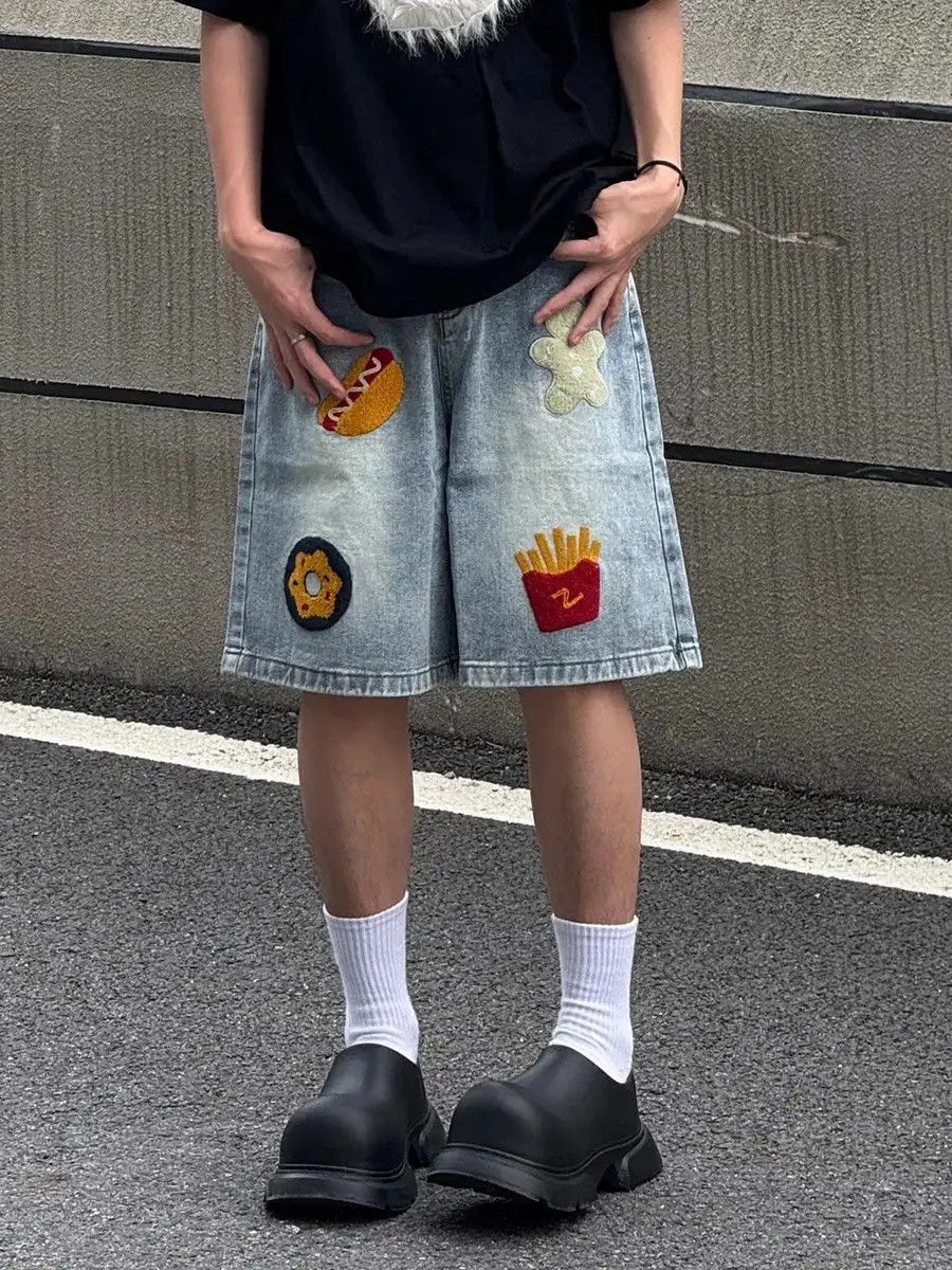 Japanese Brand Retro washed cartoon embroidered denim shorts Size US 32 / EU 48 - 4 Thumbnail