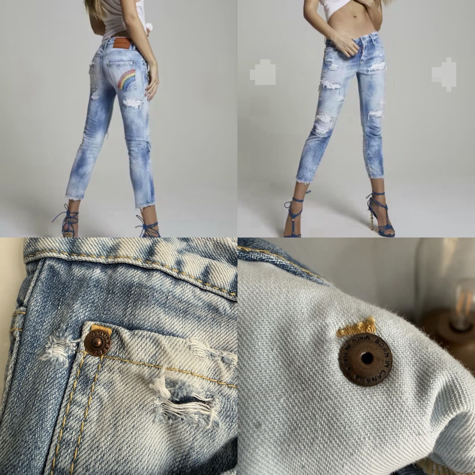 Dsquared2 VINTAGE Dsquared2 Cool Girl Cropped Jean Low Rise Distressed Rainbow Woman Jeans 42 Blue Rainbow Distressed 90s Womens Size 28" / US 6 / IT 42 - 8 Thumbnail