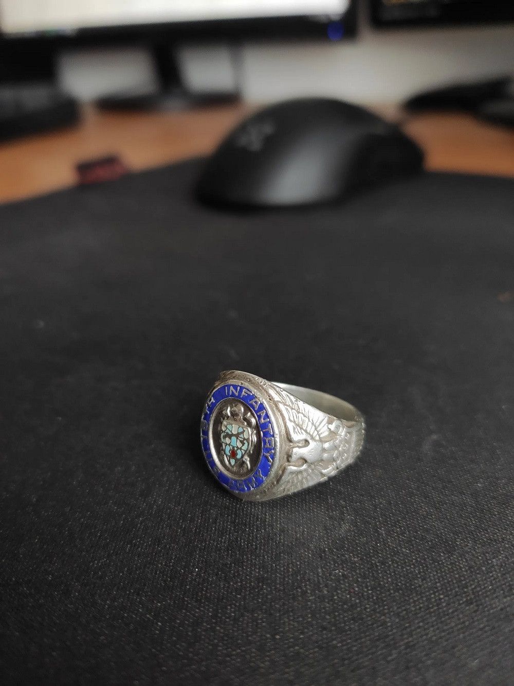 Sterling Silver US ARMY 16TH INFANTRY REGIMENT RING C.K. GROUSE ANTIQUE Size ONE SIZE - 3 Thumbnail