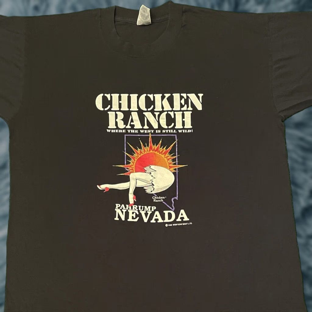 Vintage VINTAGE 90s Chicken Ranch Nevada Where The West Is Still Wild Shirt XL Black Mens T-Shirt Short Sleeve - 1996 Vintage Size US XL / EU 56 / 4 - 1 Thumbnail