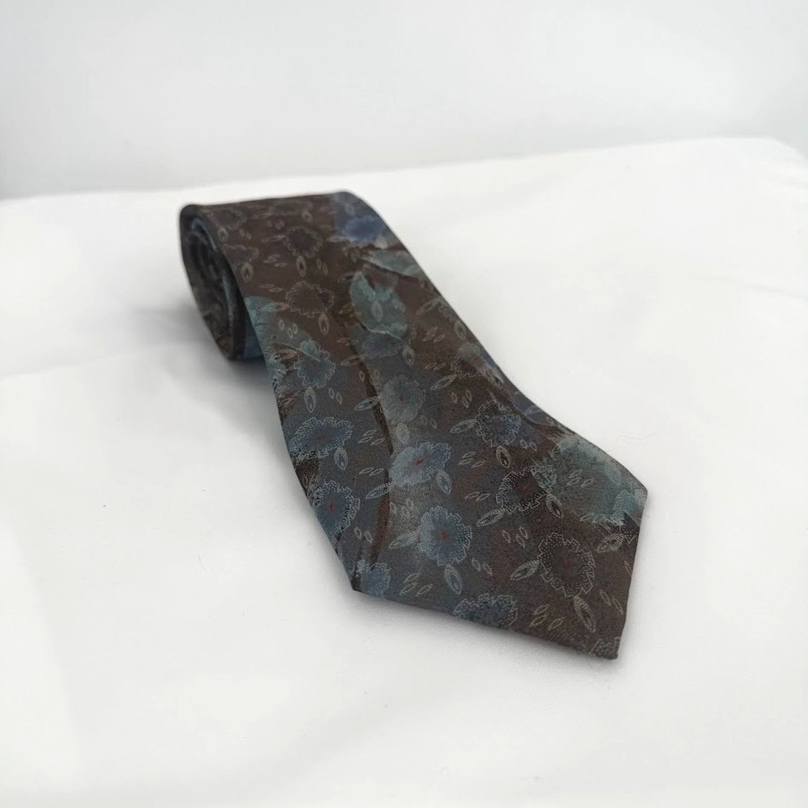 Valentino Marco Valentino Vintage Floral Tie Blue Brown Made USA Size ONE SIZE - 2 Thumbnail