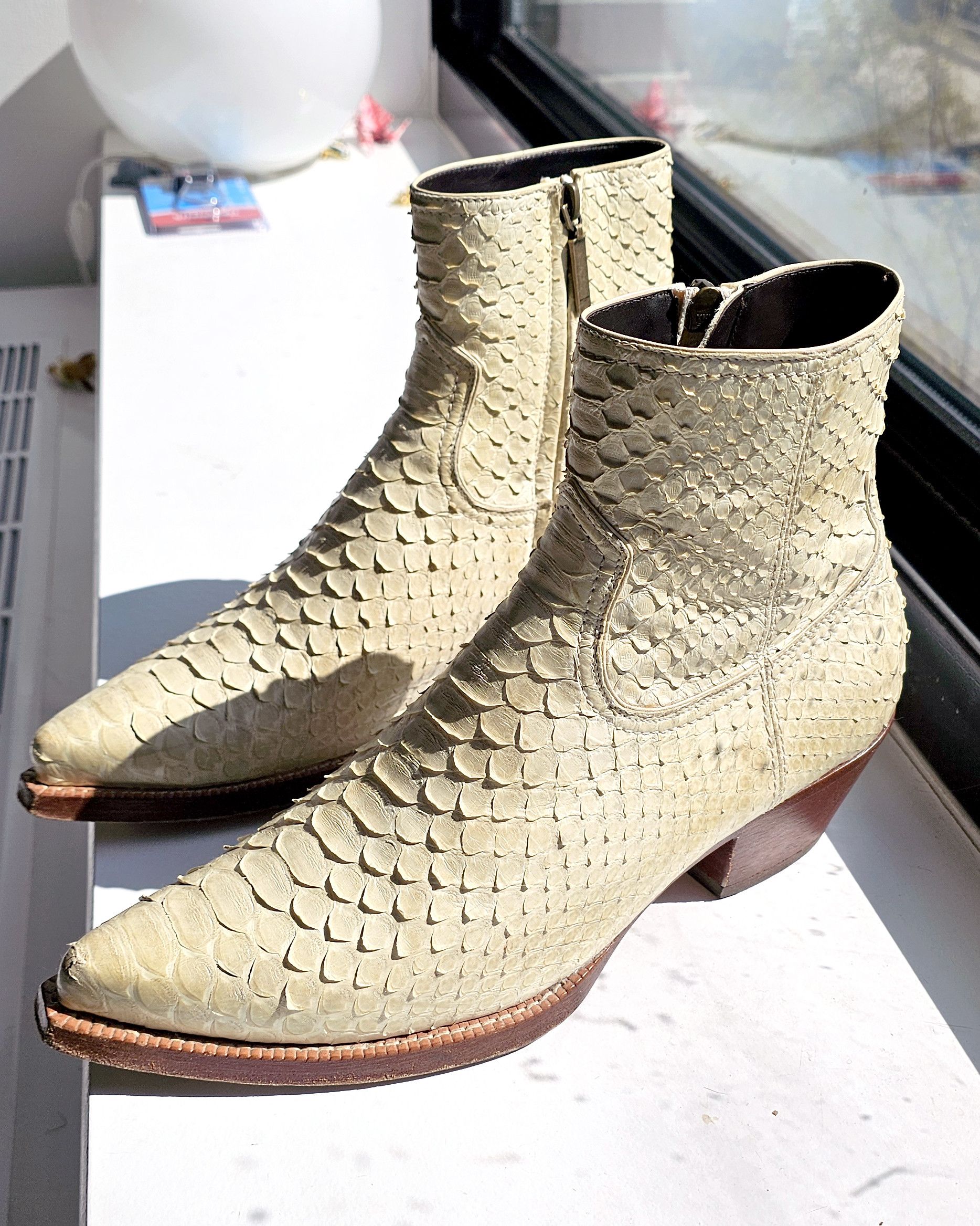 Saint Laurent Paris Lukas Python Boots in Cream Size US 8 / EU 41 - 8 Thumbnail