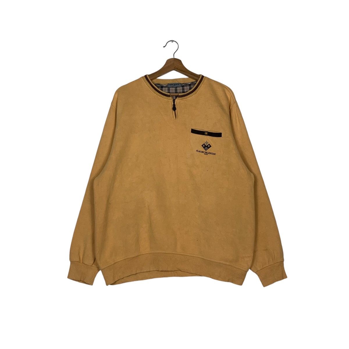 Japanese Brand CLAUDIO VALENTINO Single Pocket Yellow Sweatshirt #1530-C69 Size US L / EU 52-54 / 3 - 1 Thumbnail