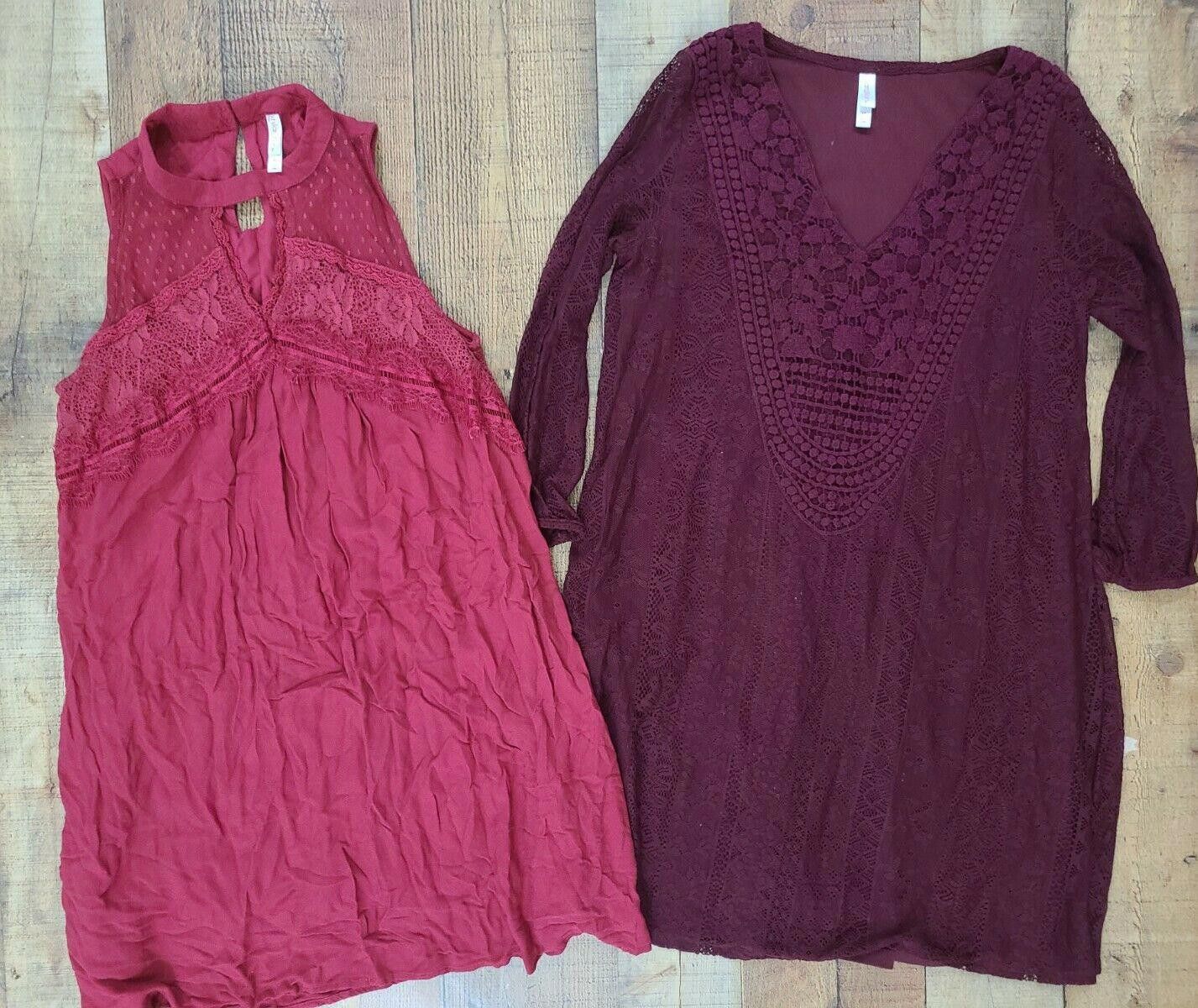 Designer Xhilaration dress Lot Medium Maroon Lace Boho V Neck Long Size M / US 6-8 / IT 42-44 - 1 Thumbnail