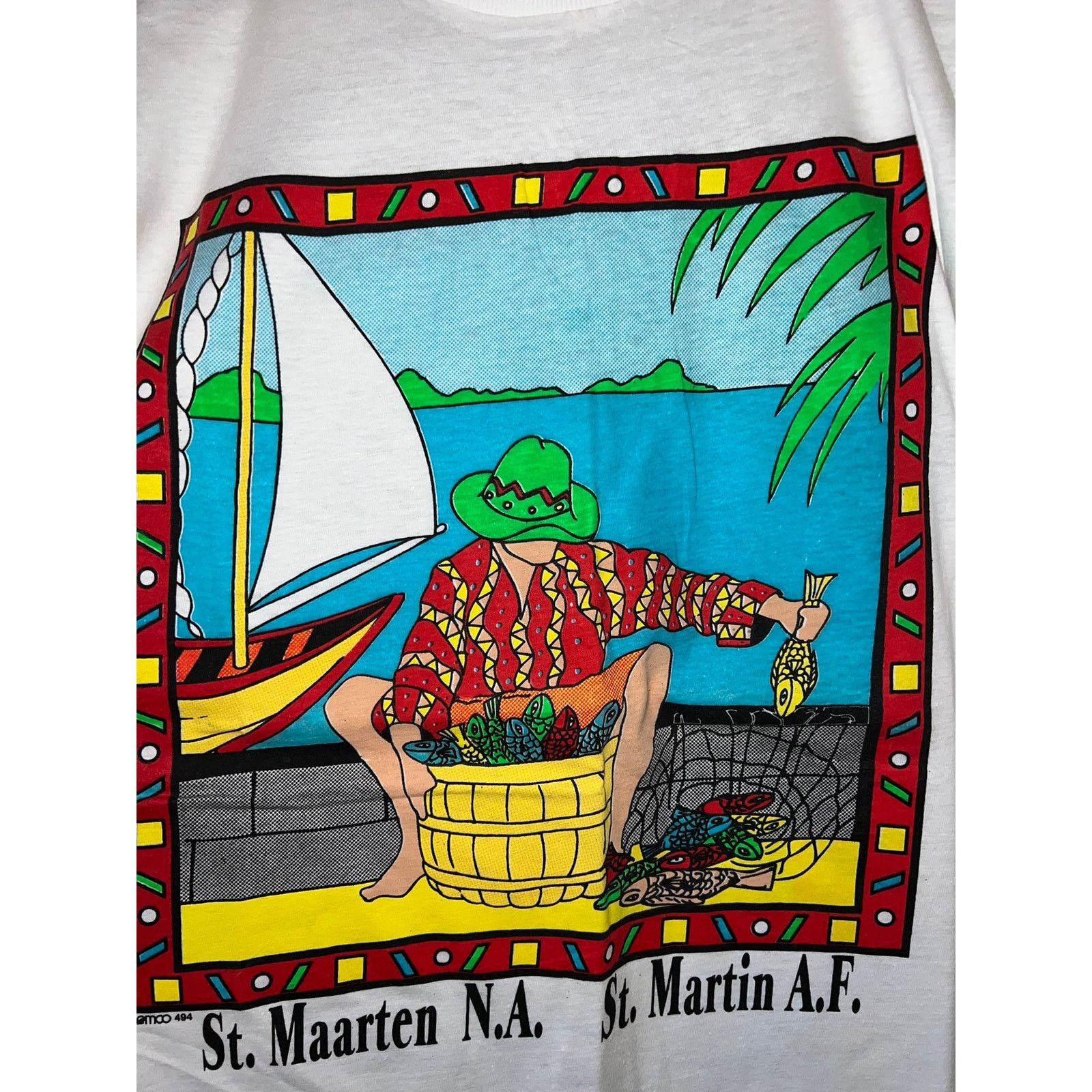 Vintage Vintage Fishing Shirt St. Maarten martin Fisherman Fish Art Size US XL / EU 56 / 4 - 5 Thumbnail