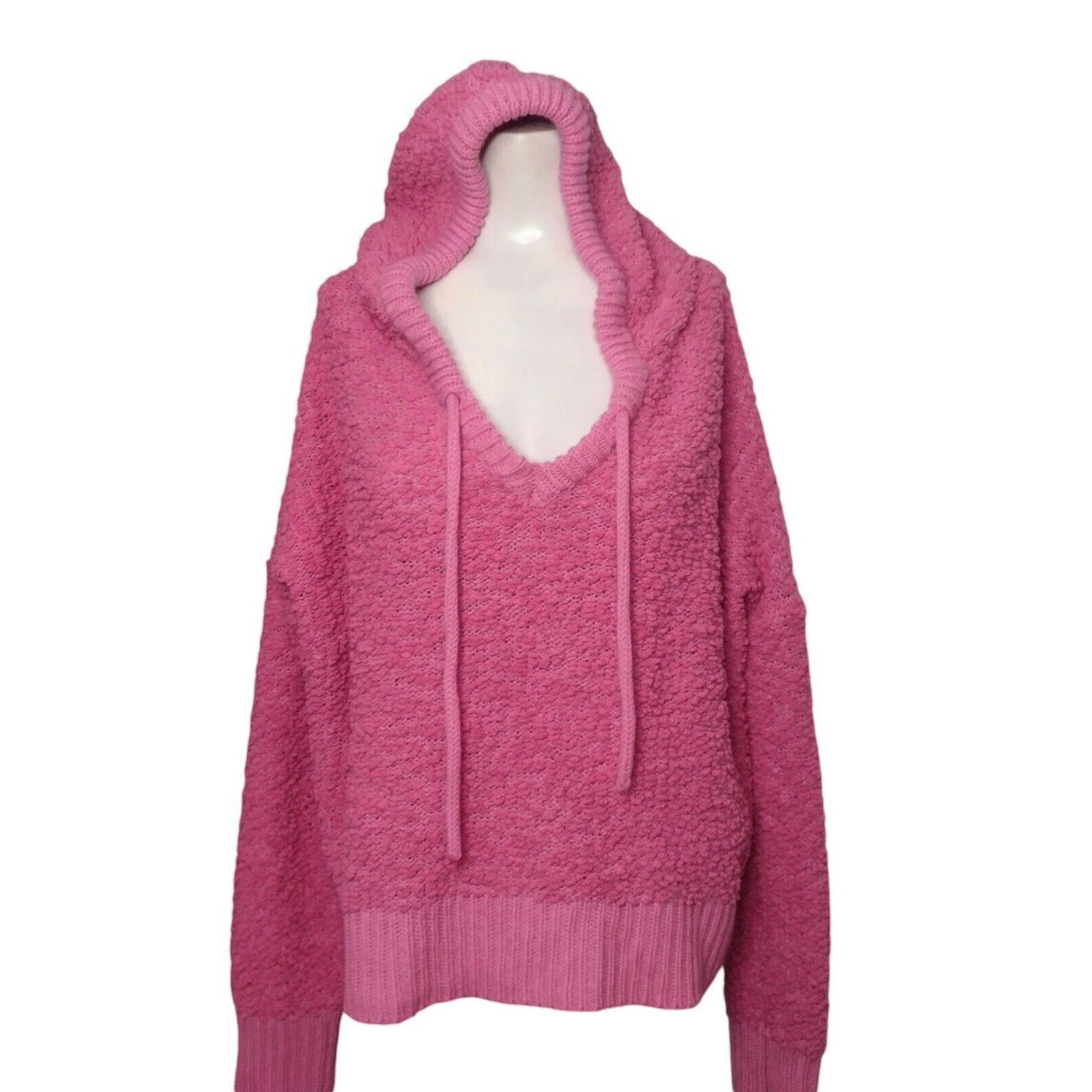 Anthropologie POL Chunky Popcorn Knit Hi Lo Hooded Sweater Size L Pink Rel Size L / US 10 / IT 46 - 1 Thumbnail