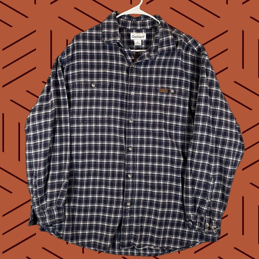 Carhartt VINTAGE? No, not vintage. Carhartt Shirt Mens XL Blue White Plaid Button-Down Long Sleeve Work Casual Size US XL / EU 56 / 4 - 1 Thumbnail