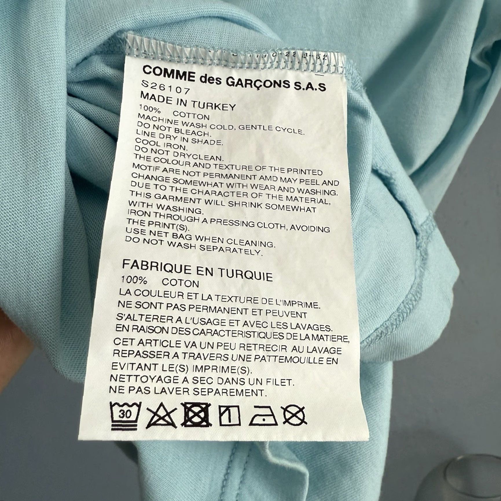 Comme des Garcons Girl Comme Des Garçons SHIRT Top Tee Light Blue Size M Mens Tee Shirt Cotton Short Sleeve Crew Neck Regular Fit Vintage: No Size US M / EU 48-50 / 2 - 5 Thumbnail
