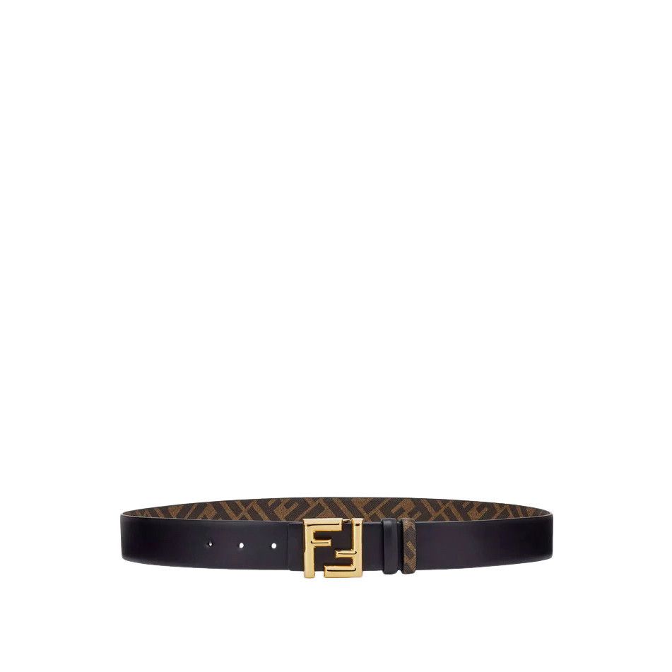 FENDI $580 FF Rounded Black Reversible 35mm Belt New & Authe
