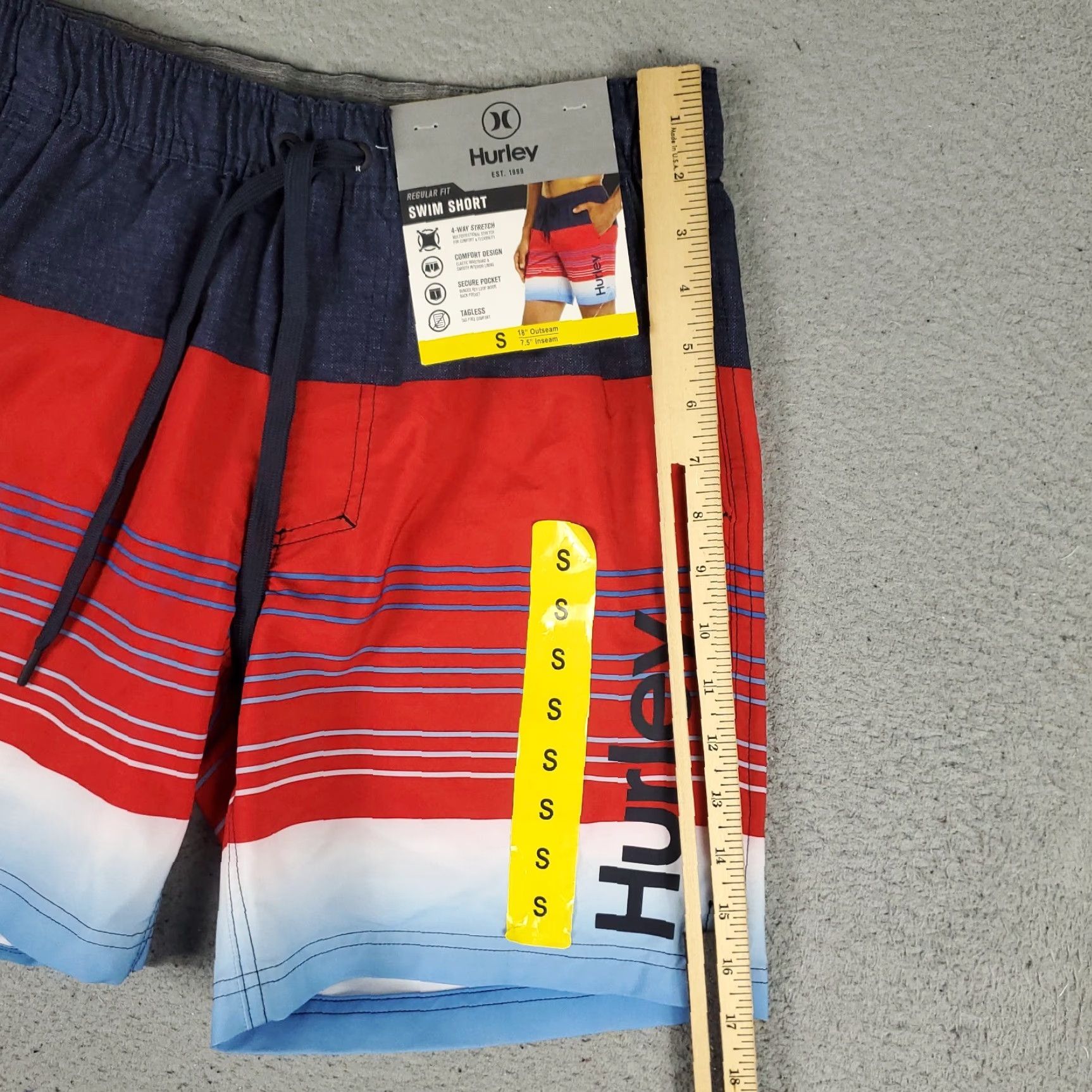 Hurley Hurley Shorts Mens Small Blue Red Striped Beach Board Swim Trunks Size US 29 - 4 Thumbnail