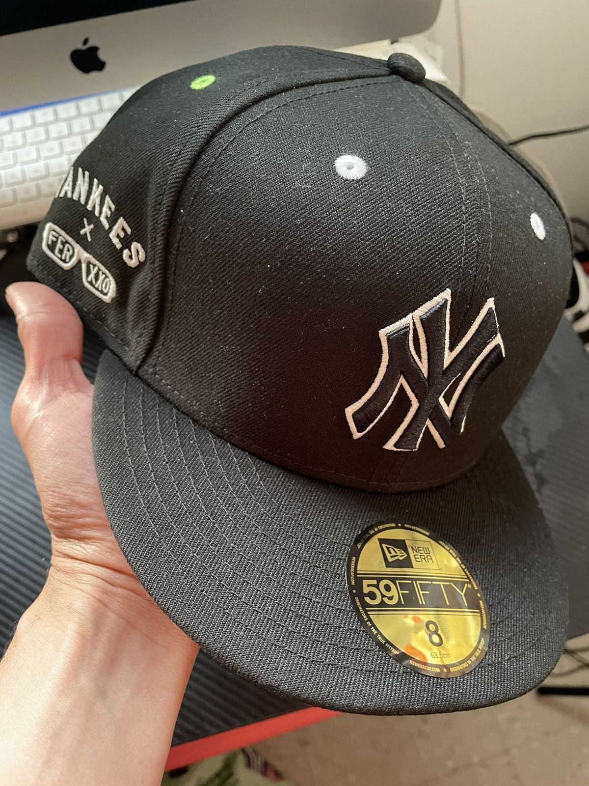 New Era New Era Feid Yankees Cap Black Green White Fitted Hat Size 8 Size ONE SIZE - 2 Thumbnail